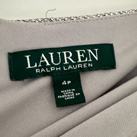 Ralph Lauren Silver Metallic Jersey Stretch Surplice Cold Shoulder Size 4P - Picture 8 of 10